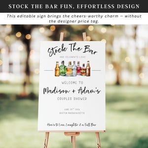 Digital download couples shower sign with alcohol bottle illustration and customizable names