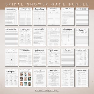 Paquete de juegos minimalistas para despedidas de soltera, paquete de juegos imprimibles para despedidas de soltera modernas, descarga totalmente editable, plantilla sencilla y personalizada.
