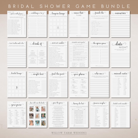 Minimalist Bridal Shower Games Bundle, Printable Modern Bridal Game Pack, Fully Editable Download, Simple Custom Bridal Game Template