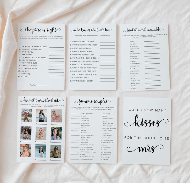 Minimalist Bridal Shower Games Bundle, Printable Modern Bridal Game Pack, Fully Editable Download, Simple Custom Bridal Game Template image 5
