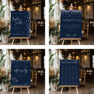 Winter Wedding Invitation Bundle, Wedding Invitation with Snowflakes, Wedding Invitation Blue, Wedding Bundle, Editable Template, Printable image 4