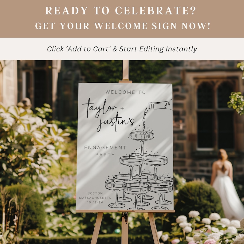 Entryway engagement sign digital download, perfect for quick party prep and last-minute events