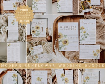 Sonnenblume Hochzeitseinladung Vorlage Bundle bearbeitbar in Canva Sommer Rustikale Hochzeit Sofort Download DIY Braut
