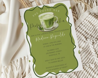 She Found Her Perfect Matcha Bridal Shower Invitation Editable Canva Template Digital Bridal Shower Invite Instant Download