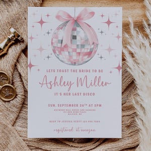 Last Disco Bridal Shower Invitation Editable, Retro Silver Disco Ball, Groovy 70s Bridal Shower Invite, Instant Download Template,