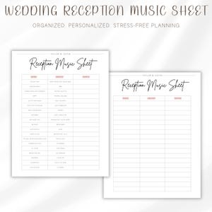 Wedding Day Song List Template, Ceremony and Reception Music Planner, Digital DJ Playlist Sheet, Instant Download, Printable, Fillable