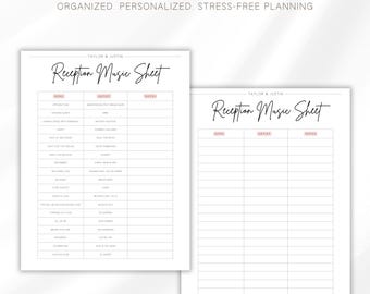 Wedding Day Song List Template, Ceremony and Reception Music Planner, Digital DJ Playlist Sheet, Instant Download, Printable, Fillable