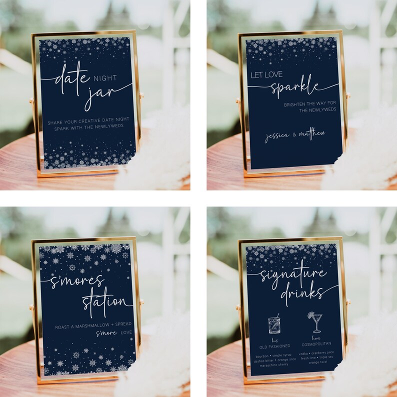 Winter Wedding Invitation Bundle, Wedding Invitation with Snowflakes, Wedding Invitation Blue, Wedding Bundle, Editable Template, Printable image 7