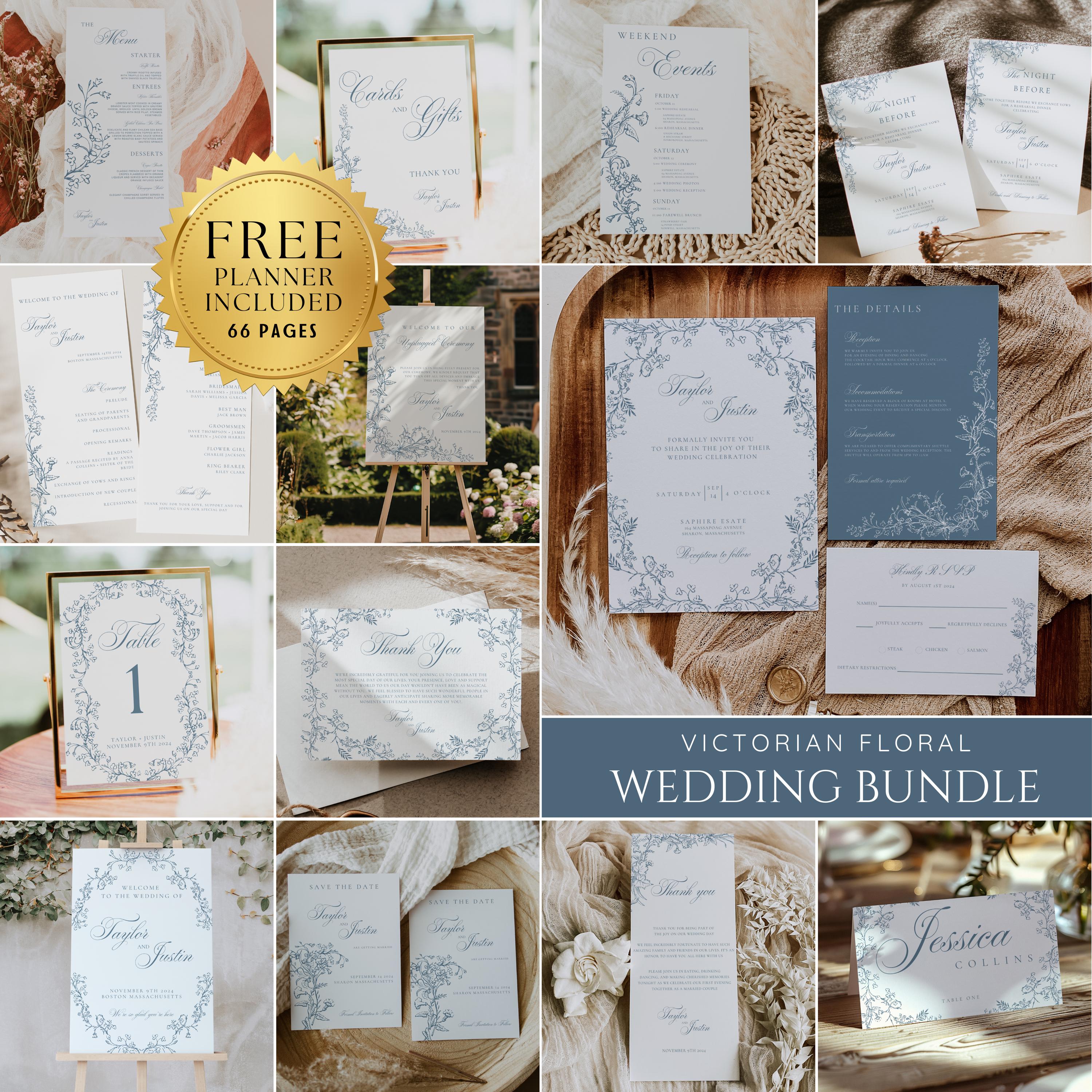Victorian Floral Wedding Bundle, Dusty Blue Wedding Bundle, Editable  Template Printable Wedding Invitation Kit - Etsy, image size:3000x3000