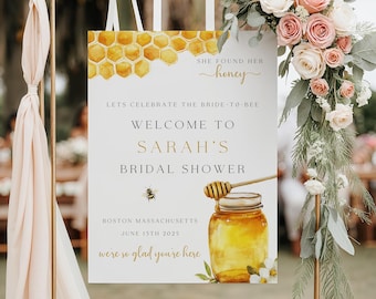 Editable Bee Bridal Shower Welcome Sign, She Found Her Honey Bridal Brunch Welcome Poster, Bride To Bee Wedding Shower Printable Template