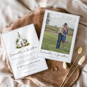 Plantilla de invitación de boda en capilla, lugar de celebración de bodas editable, invitación de boda, invitación elegante de boda en la iglesia, paquete de boda católica