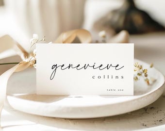Moderne minimalistische Tischkartenvorlage, bearbeitbare Namenskarte Hochzeit, Begleitkarte faltbar und flach, Canva, druckbar, Sofort-Download
