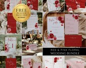 Blush Pink Roses, Pink Floral Wedding Bundle, Red and Pink Wedding Bundle, Editable Invite Set, Valentines Wedding, Instant Download