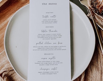 Modern Wedding Menu Template, Minimalist Wedding Menu Card,  Custom Wedding Dinner Menu Template, Canva Wedding Menu Digital Download