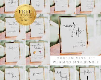 Wedding Sign Bundle Kit, Modern Minimalist Wedding Sign Bundle, Canva Template Wedding Sign Bundle, Wedding Reception Sign Bundle 8x10