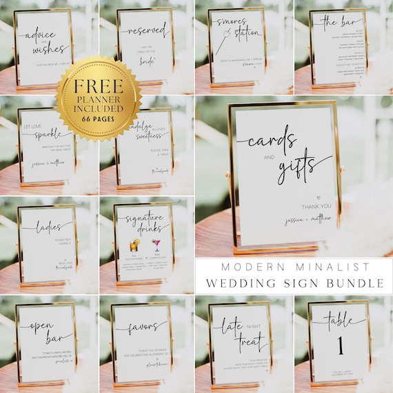 Wedding Sign Bundle Kit, Modern Minimalist Wedding Sign Bundle, Canva Template Wedding Sign Bundle, Wedding Reception Sign Bundle 8x10