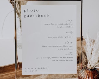 Minimalist Polaroid Guestbook Sign Template, Modern Photo Guest Book Wedding Sign, Printable DIY Editable Reception Table Sign