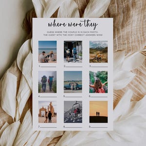 Where Were They Bridal Shower Game, Holiday Destination Photo Guessing Game, Printable Couples Shower Game, Minimalist Wedding Shower Game