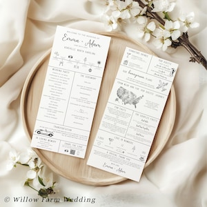 Infographic Wedding Program Template, Unique Wedding Ceremony Program, Wedding Day Timeline Program Card, Modern Infographic Program