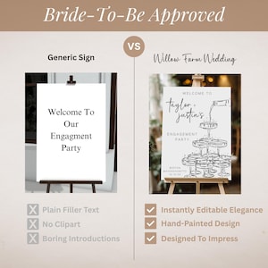 Digital engagement party sign with champagne glass illustration, customizable text for a personal touch