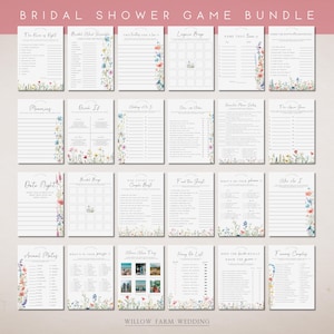 Love In Bloom Bridal Shower Games Bundle, Wildflower Editable Shower Game,s Kolorowa kwiatowa panna młoda wiosna, Do wydrukowania natychmiastowego pobrania zdjęcie 1