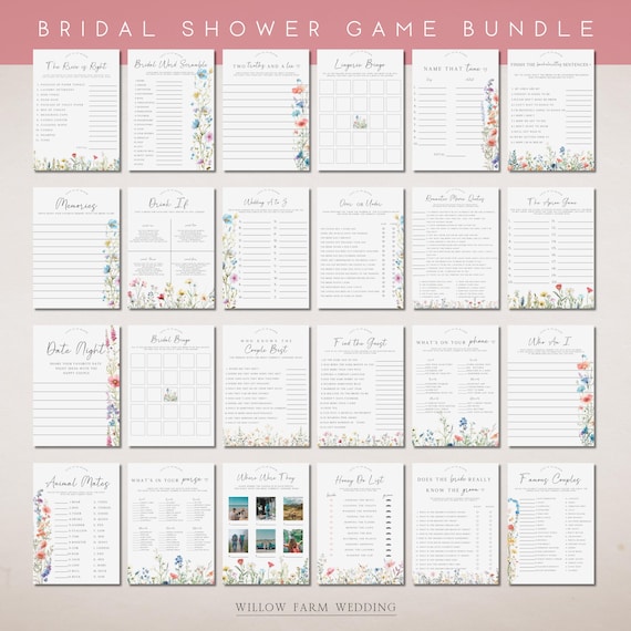 Love In Bloom Bridal Shower Games Bundle, Wildflower Editable Shower Game,s Colorful Floral Bridal Spring, Printable Instant Download