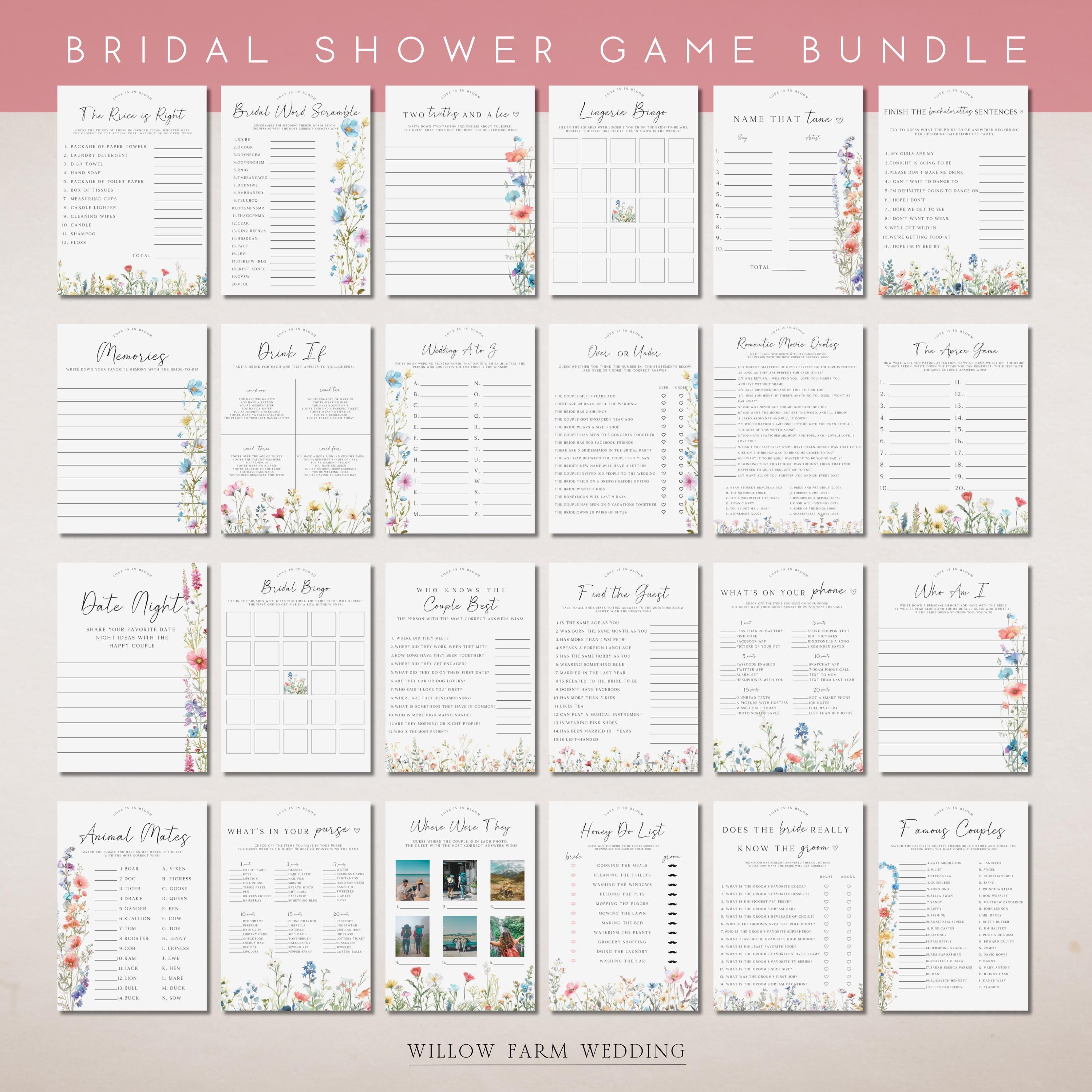 Love In Bloom Bridal Shower Games Bundle, Wildflower Editable Shower Game,s Colorful Floral Bridal Spring, Printable Instant Download