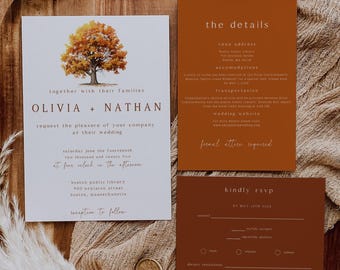 Fall Woods Wedding Invitation Template, Forest Mountain Wedding Invite, Rustic Autumn Woodland Wedding, Editable Printable Fall Suite