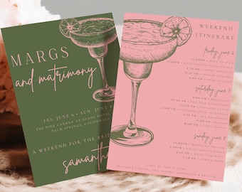 Margs and Matrimony Junggesellinnenparty-Einladung, letzte Fiesta Bach-Party-Reiseplan, Wochenend-Reiseplan, Margarita Girls Trip