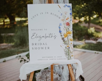 Love Is In Bloom Bridal Shower Welcome Sign, Wildflower Floral Sign Template, Boho Editable Canva Sign, Printable Instant Download Poster