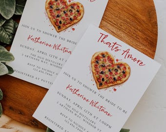 That's Amore Bridal Shower Invitation Template, Editable Hand Drawn Italian Wedding Shower, Pizza and Wine Invite Italian Bridal Invite