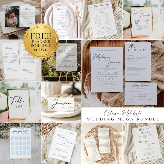 Classic Wedding Stationary Bundle, Wedding Invitation Bundle, Wedding Template Bundle, Elegant Wedding Bundles, DIY Wedding Signage Bundle