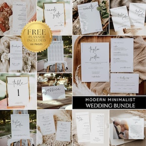 Modern Wedding Bundle, Minimalist Wedding Invitation Set, Elegant Editable Templates, Wedding Stationery, Instant Download