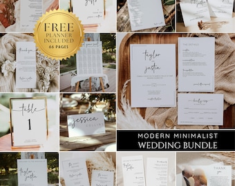 Modern Wedding Bundle, Minimalist Wedding Invitation Set, Elegant Editable Templates, Wedding Stationery, Instant Download