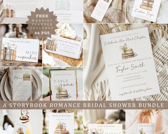 Storybook Bridal Shower Bundle, Book Themed Bridal Shower Editable Party Bundle, A New Chapter Begins Instant Download