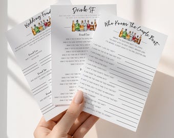 Paquete de juegos para despedidas de soltera mixtas para parejas, juegos para llenar el bar, fiesta de Jack y Jill imprimible, despedida de soltera con temática de bar