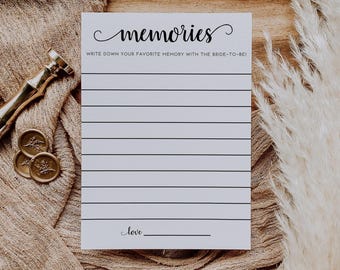 Minimalist Memory Bridal Shower Game Template, Printable Bridal Shower Games, Instant Download, My Favorite Memory Wedding Shower Game