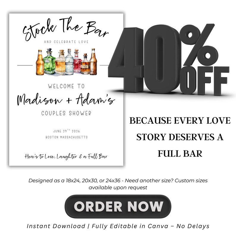 Instant download welcome sign with wedding shower design and watercolor alcohol graphics