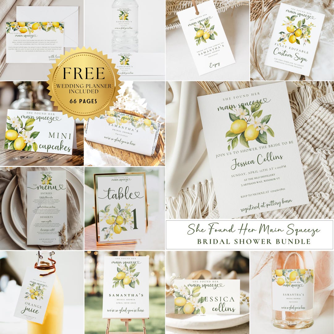 She Found Her Main Squeeze Bridal Shower Bundle, Editable Lemon ...