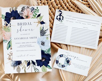 Nautical Bridal Shower Invitation, Anchor Bridal Shower Invite, She's Tying the Knot Invitation, Beach Bridal Brunch Ocean Bridal Shower