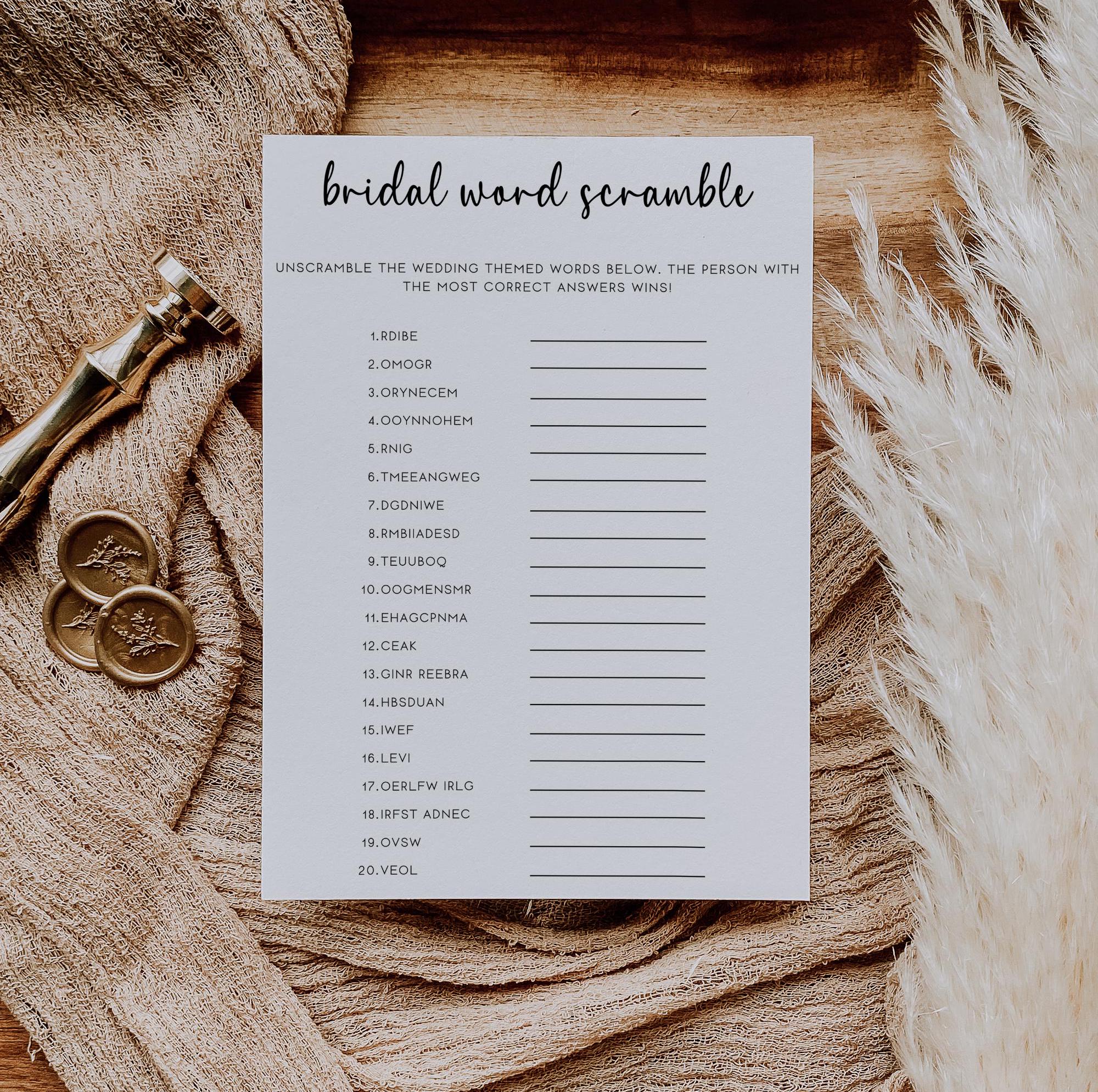 Purple Floral Bridal Shower Word Scramble Game - Pack Of 25 Cards For Wedding Trivia & Parties - View #11