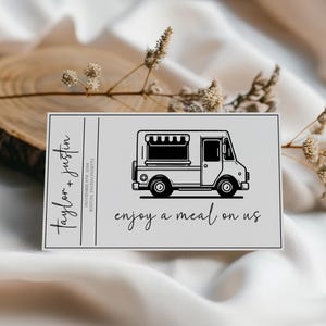 Plantilla de boleto de food truck para bodas modernas, cupón de comida para bodas minimalista, boleto de comida para food truck, esta plantilla corre por nuestra cuenta