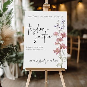 Wildflower Wedding Welcome Sign, Colorful Floral Wedding Garden Party Poster, Boho Flowers, Editable Instant Download, Spring Summer Flowers