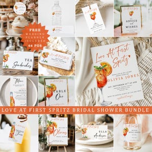 Love at First Spritz Bridal Shower Bundle, Editable Citrus Brunch and Bubbly Invite, Aperol Spritz Bridal Games, Spritz Orange Shower, Canva