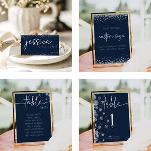 Winter Wedding Invitation Bundle, Wedding Invitation with Snowflakes, Wedding Invitation Blue, Wedding Bundle, Editable Template, Printable image 5