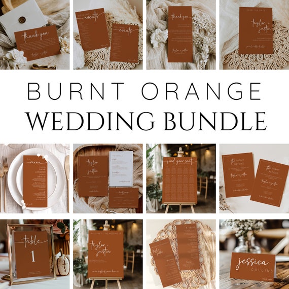 Burnt Orange Wedding Bundle, Burnt Orange Wedding Invitations Set Digital Invite, Burnt Orange Wedding Invites Bundle