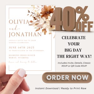 Printable wedding invitation in a digital format, ideal for couples planning ahead of their autumn ceremony