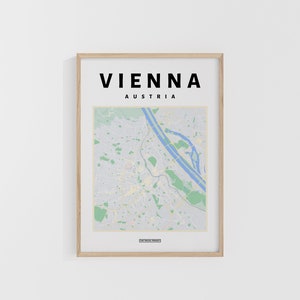 Mapa de la ciudad de Viena. Impresión de viajes de Austria. Mapa de Europa. Mapas del mundo. Mapas callejeros. Póster de viaje personalizado. Arte mural para mochileros.