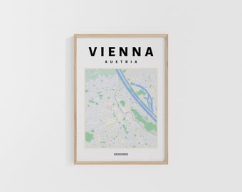 Vienna City Map. Austria Travel Print. Map of Europe. World Maps. Street Maps. Custom Travel Poster. Backpacker Wall Art.
