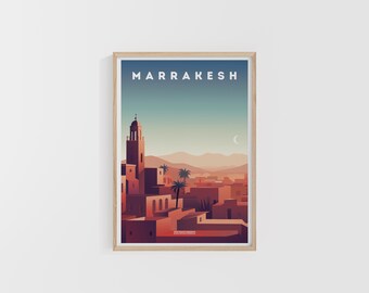 Marrakesh Travel Print. Morocco Poster. Africa Travel Print. Custom Travel Poster. Backpacker Wall Art. Wanderlust Home Decor.